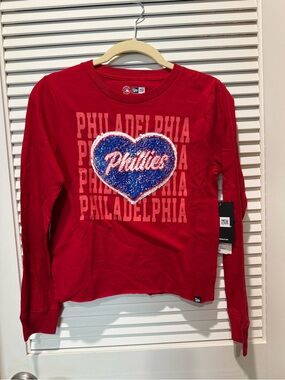 Philadelphia Phillies Red Sequin Flip Heart Long Sleeve Tee
